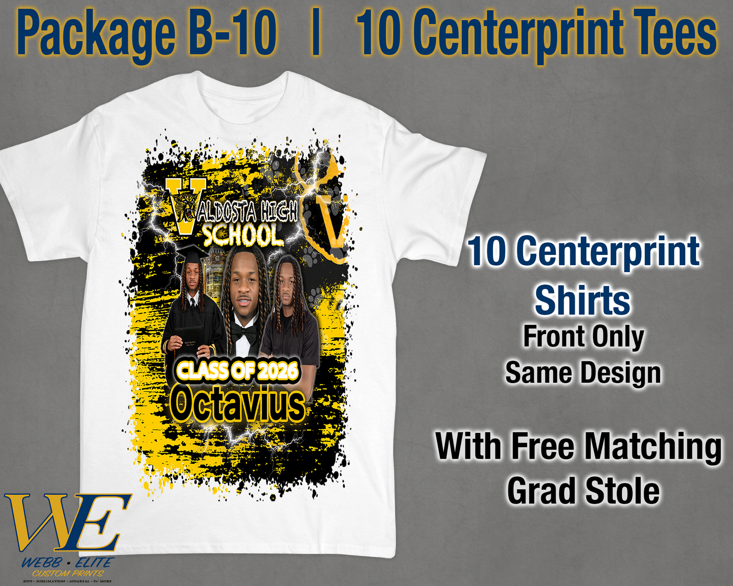 10 Grad Center Print Shirts (Package B-10)